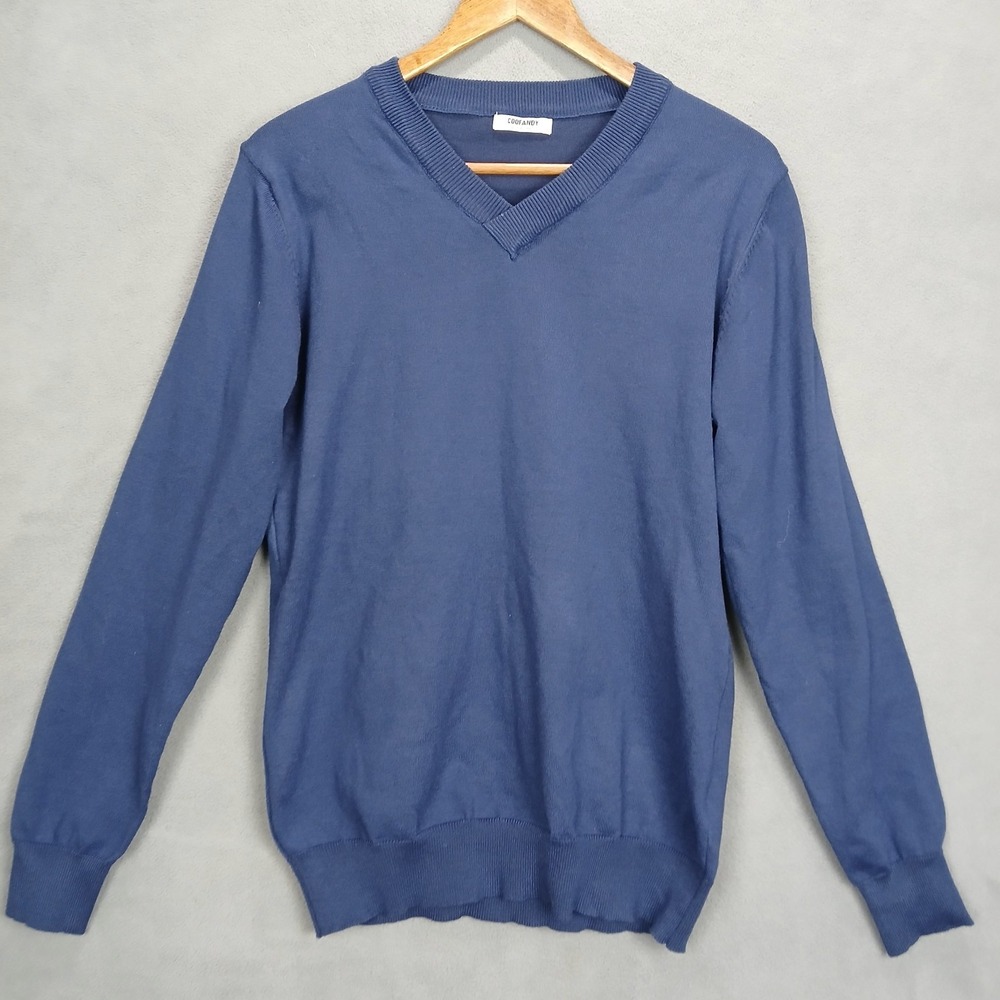 Coofandy Sweater Mens Medium Blue Tight‎ Knit V Neck Formal Preppy Slim Fit